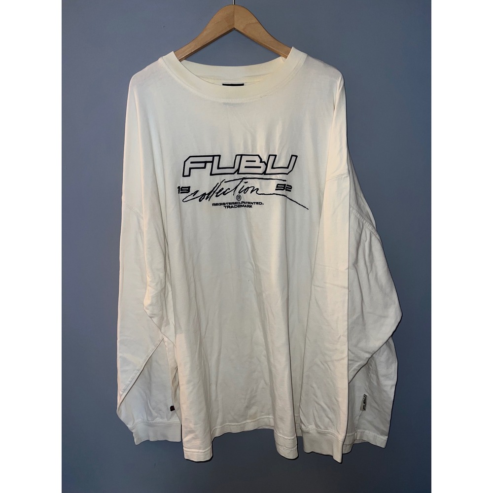 Vintage FUBU Collection Long Sleeve Graphic T-Shirt Off White Mens 4X Oversized